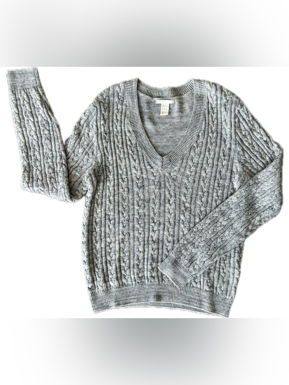 H&M Basic Gray Cable-Knit V-Neck Sweater